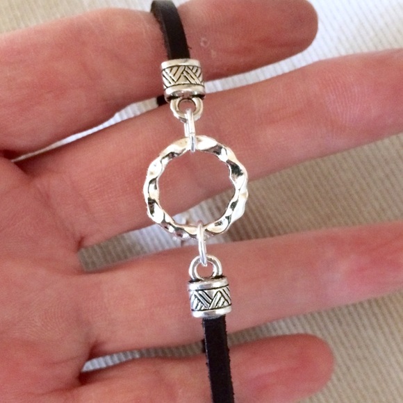 Leather silver bracelet, choker - Picture 1 of 3